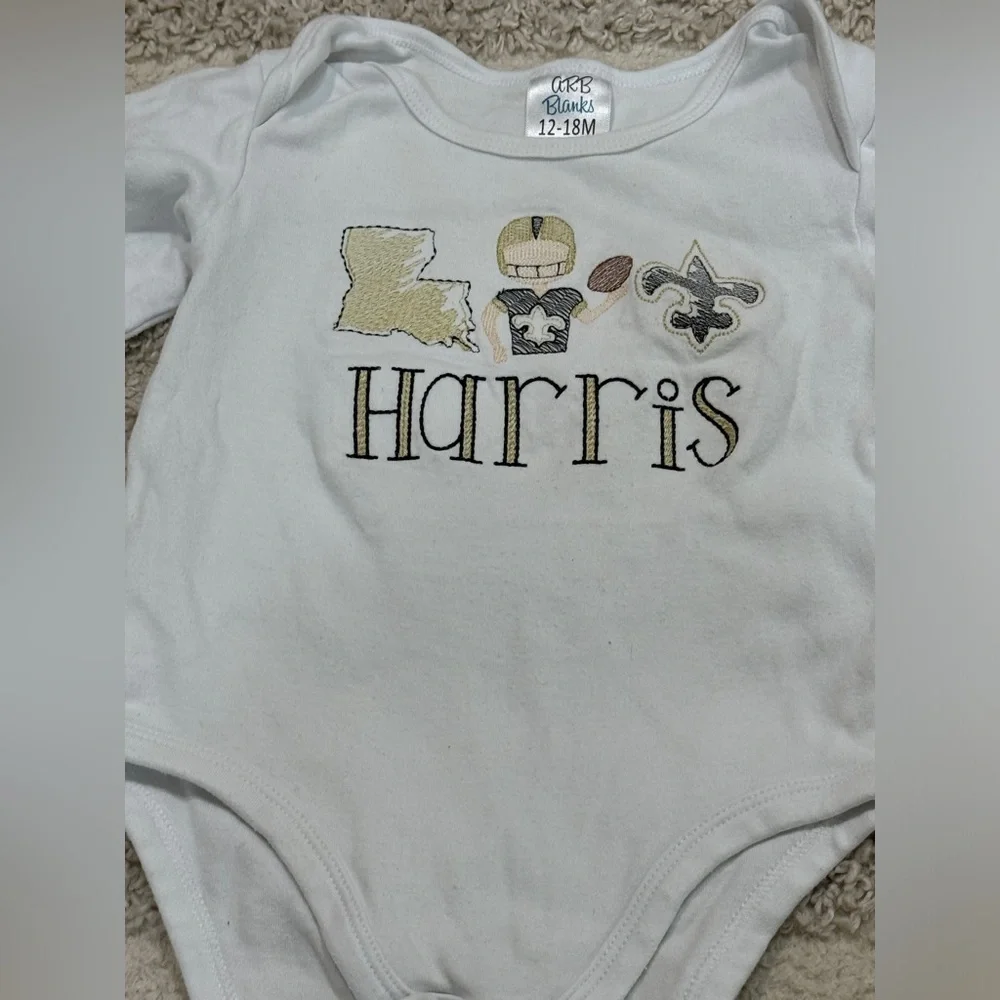 BUNDLE Harris monogrammed personalized coverup terry bodysuit onesie saints nola